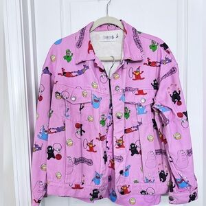 Barba Pink Cartoon Print Jean Jacket and skirt